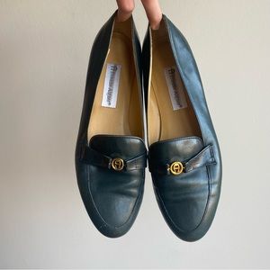 Vintage Green Etienne Aigner Leather Loafers with Gold Detail